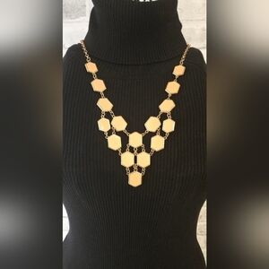 Gold Tone Pink Hexagon Statement Necklace Geometric Fashion Jewelry
